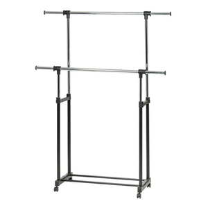 lot 12705 image: Adjustable and Extendable Double-Rod Clothes Garment Rack with Lockable Wheels
