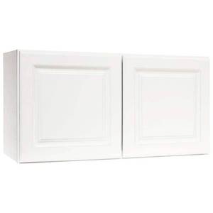 lot 1868 image: Hampton Bay Hampton Satin White Raised Panel Stock Assembled Wall Bridge Kitchen Cabinet (36 in. x 18 in. x 12 in.)