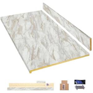 lot 12712 image: Hampton Bay 4 ft. White Laminate Countertop Kit with Eased Edge in Drama Marble, Drama Marble 5010-07