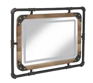 lot 3239 image: Furniture of America Inyo Industrial Wall Mirror with LED Light- Retail$359.99
