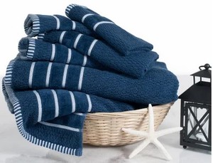 lot 7048 image: Windsor Home Black Cotton Rice Weave 6-piece Towels, Blue