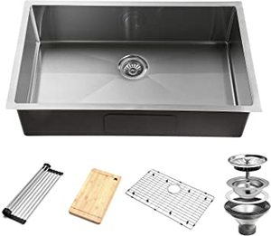 lot 1855 image: Undermount Stainless Steel, Single Bowl Kitchen Sink with Accessories&nbsp(stock photo approximate)