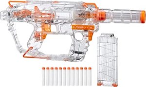 lot 7014 image: NERF Modulus Ghost Ops Evader Motorized Blaster -- Light-Up See-Through Blaster