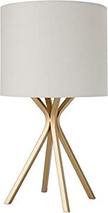 lot 12221 image: Amazon Brand  Rivet Gold Bedside Table Desk Lamp with Light Bulb - 18 Inches, Linen Shade