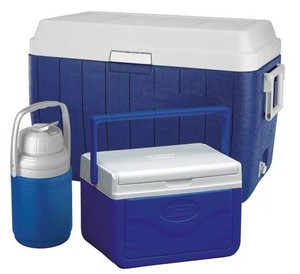 lot 12704 image: Coleman 54 QT Blue Cooler With Mini Cooler And Thermos