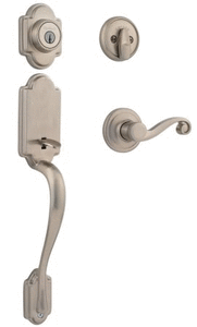 lot 3600 image: Kwikset Arlington Single Cylinder Handleset with Lido Door Lever in Satin Nickel
