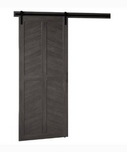 lot 1915 image: Twin Star Home Chevron 36 in. x 84 in. Weathered Gray Finished Wood Sliding Barn Door with Hardware Kit