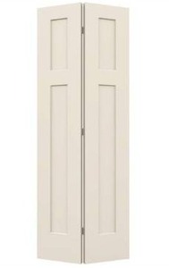 lot 1926 image: Jeld Wen Windows And Doors 30 in. x 80 in. Smooth 3-Panel Craftsman Hollow Core Molded Interior Closet Composite Bi-Fold Door, Primed