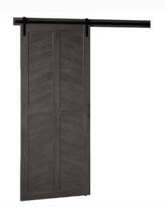 lot 1931 image: Twin Star Home Chevron 36 in. x 84 in. Weathered Gray Finished Wood Sliding Barn Door with Hardware Kit
