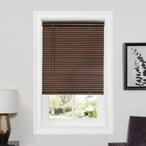 lot 2384 image: 2pk Achim GII Deluxe Sundown Indoor Cordless Mahogany Vinyl Room Darkening Window Mini Blind 64 L x 34 W
