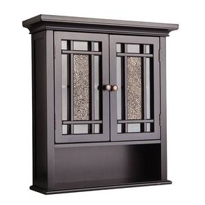 lot 3252 image: Teamson Home Windsor Wooden Wall Cabinet with Glass Mosaic Doors Dark Espresso