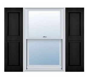 lot 3432 image: 14.75 in. W x 47 in. H Builders Edge Standard Two Equal Panels Raised Panel Shutters Includes Matching Installation Spikes 002 - Black