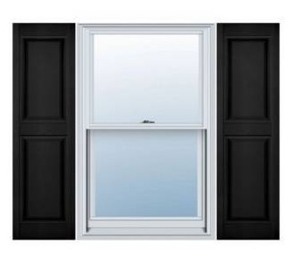 lot 3433 image: 14.75 in. W x 47 in. H Builders Edge Standard Two Equal Panels Raised Panel Shutters Includes Matching Installation Spikes 002 - Black
