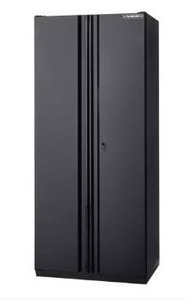 lot 7053 image: Husky Heavy Duty Welded 20-Gauge Steel Freestanding Garage Cabinet in Black (36 in. W x 81 in. H x 24 in. D) - Retail $637.49