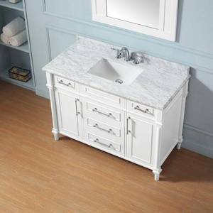 lot 12514 image: Home Decorators Collection Aberdeen 48 in. W x 22 in. D Vanity in White with Carrara Marble Top with White Sink - Retail $959.99