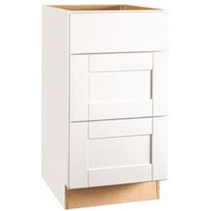 lot 12601 image: RSI HOME PRODUCTS SHAKER 3-DRAWER BASE CABINET WHITE 18 IN.