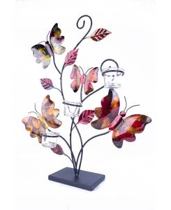 lot 1907 image: Butterflies Foiled and Lacquered Decorative 3-Votive Candle Holder