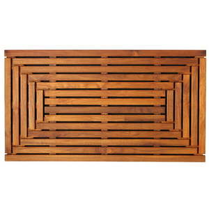 lot 1908 image: Bare Decor Oiled Finish Solid Teak Wood Giza Shower, Spa, Door Mat- Retail$110.71, 35.5 x 19.75