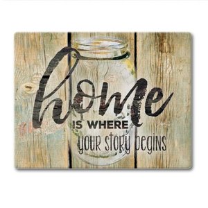 lot 1913 image: Counterart Glass Cutting Board Counter Saver 10 x 8 - Family Time - 10x8x.051, 5 Pack