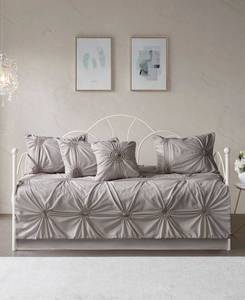 lot 2114 image: Madison Park Lorilyn Dark Gray 6-piece Day Bed Cover Set with Elastic Embroidery- Retail$75.98