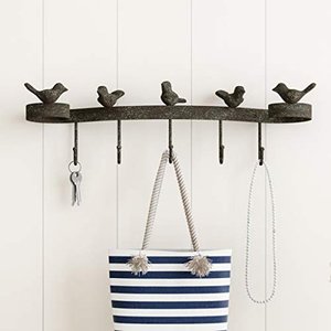 lot 2357 image: Lavish Home Decorative Birds on Ribbon Cast Iron Shabby Chic Rustic Wall Mount Hooks for Coats Towels Hats Scarves Jewelry and More