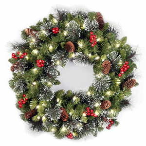 lot 3249 image: Artificial Wreath - 2 Foot 24-inch Holiday Spruce Wreath with Clear Lights