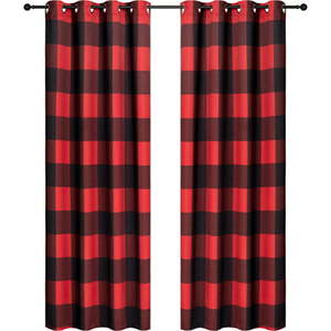 lot 3257 image: Curtain Room Darkening 2PK Red Black Check - 84 x 54
