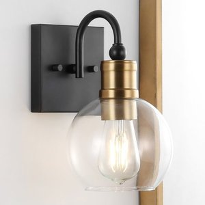 lot 3264 image: Marais IronGlass Rustic Vintage LED Vanity Light, BlackBrass Gold by JONATHAN Y