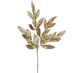 lot 3281 image: 22-inch Gold Glitter Bay Leaf Spray (Pack of 12)