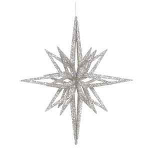 lot 3514 image: 12 Silver 3D Glitter Star Ornament