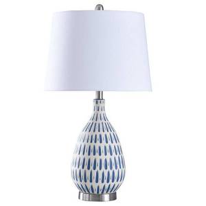 lot 7058 image: StyleCraft Marissa Off-White and Blue Table Lamp - Off White Shade- Retail$81.99