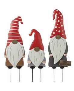 lot 7068 image: Glitzhome 36H Set of 3 Christmas Gnome Metal Wall Decor or Yard Stake