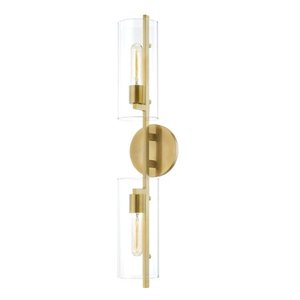 lot 12492 image: Mitzi by Hudson Valley Ariel 2-light Aged Brass Wall Sconce, Clear Glass- Retail$260.00