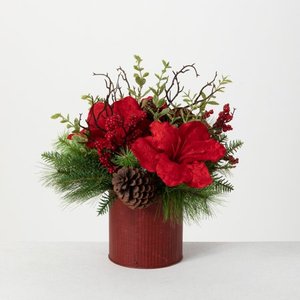 lot 12509 image: Sullivans Amaryllis &amp Pine Artificial Premade Christmas Bouquet&nbsp