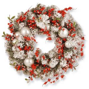 lot 12748 image: 24in. RedWhite Artificial Ornament Christmas Wreath - 24