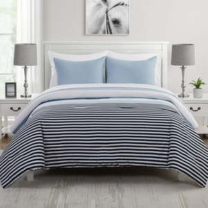 lot 12810 image: VCNY Home Kemp Stripe Bed in a Bag Comforter Set Blue King Retail $99.99