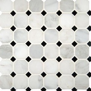 lot 7083 image: Greecian White Octagon 2 in. x 2 in. Polished Marble Mesh-mounted Mosaic Floor & Wall Tile