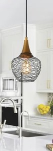 lot 1900 image: Modern 1-light Metal Wire Black Pendant Cage Ceiling Lights for Dining Room - Brushed Gold - D7 x H71.5 - Retail$99.99