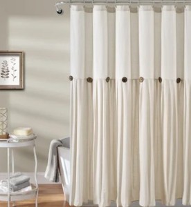 lot 1901 image: Lush Decor Linen Button Shower Curtain 72in x 72in