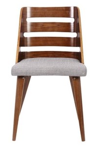 lot 2108 image: Walnut Plywood and Grey Fabric Dining Chair with Solid Wood Legs- Retail$86.99