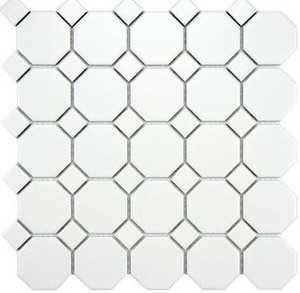 lot 3260 image: SomerTile Metro Octagon Matte White with White Dot 11.5 x 11.5 Porcelain Mosaic Case- Retail$86.49