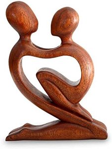 lot 3261 image: NOVICA Handmade Wood True Love Sculpture (Indonesia) - 8.25 H x 6 W x 1.2 D