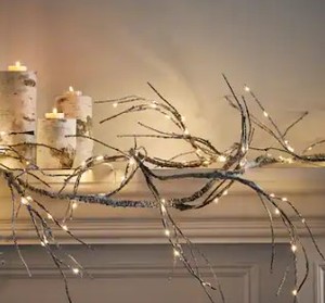 lot 7070 image: Artificial Garland Michaelson 18 foot Pre Lit Warm White LED Christmas Garland Snowy Retail $84.49