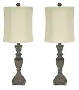lot 12607 image: 25 inch Rustic Whitewashed Finish Table Lamps - Set of 2