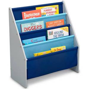 lot 1934 image: Delta Children Sling Book Rack Bookshelf for Kids- GrayBlue, 25 x 11.6 x 28