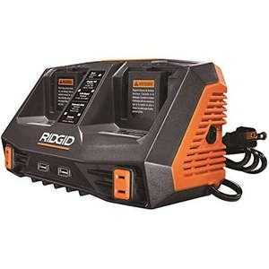 lot 3630 image: Ridgid AC840094 Gen5X Dual Port 18V Lithium Ion and NiCad Battery Charger with Pass-Through AC Ports and USB Charging (Batteries Not Included Charger Only)