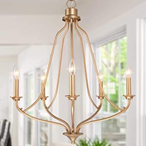 lot 2459 image: KSANA Gold Chandelier, Dining Room Chandelier, Dining Room Lighting Fixtures Hanging for Living Room, Kitchen, Dark Golden Finish, 24 L x 24 W x 29 H
