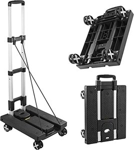 lot 12901 image: Beletops Folding Hand Truck Dolly for Moving Portable 110 lbs Folding Dolly cart with 4 Wheels &amp 2 Elastic Ropes for Luggage