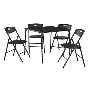 lot 3998 image: 5 Piece Folding Table and Chair Set Steel Frame Black
