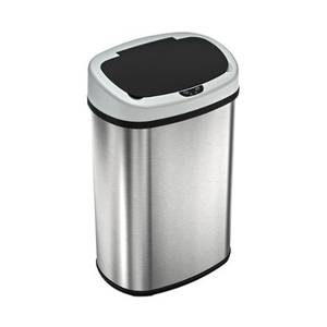lot 12847 image: iTouchless - 13 Gallon Touchless Sensor Trash Can with AbsorbX Odor Control System, Stainless Steel Oval Shape Kitchen Bin - Silver